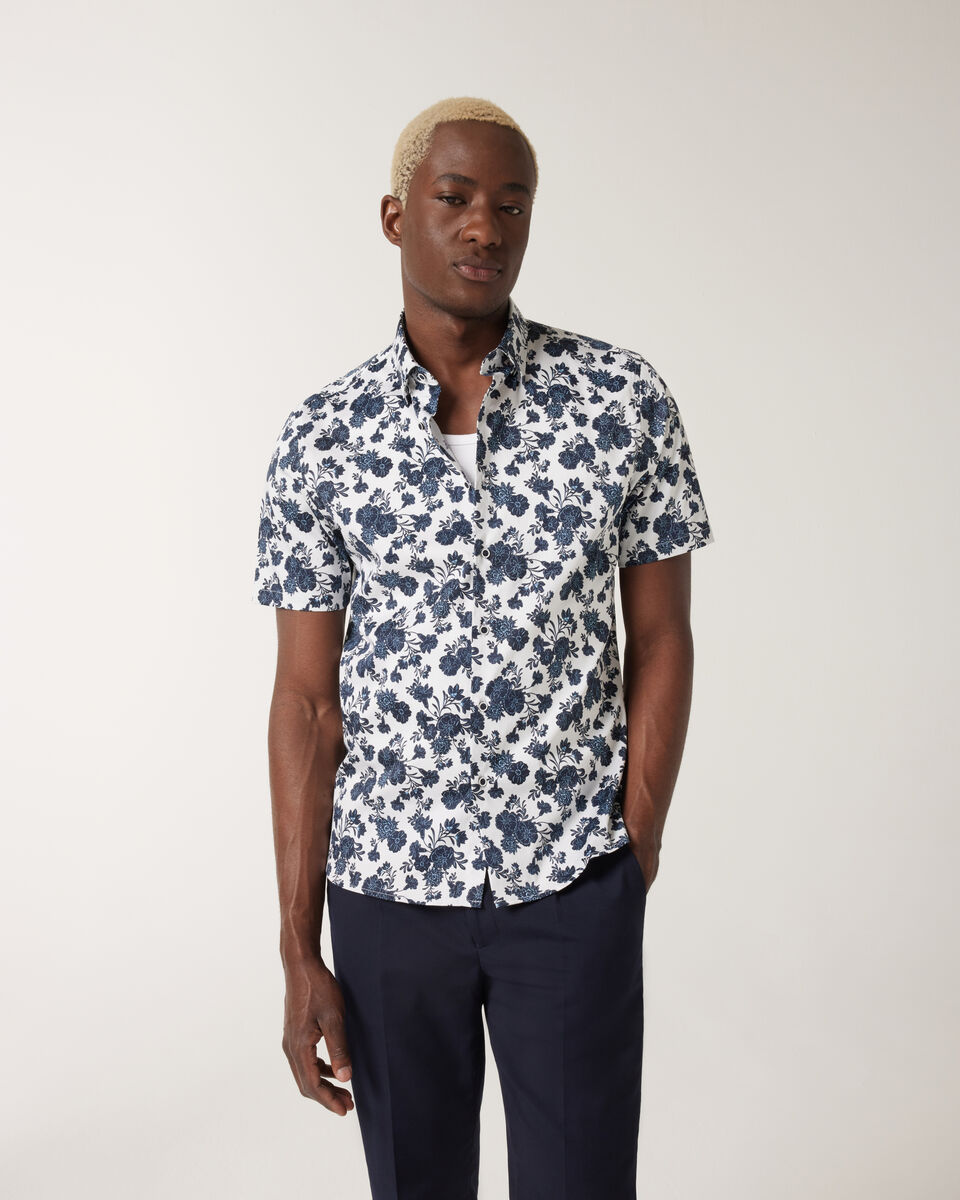 Floral Button-up Shirt, Blue, hi-res